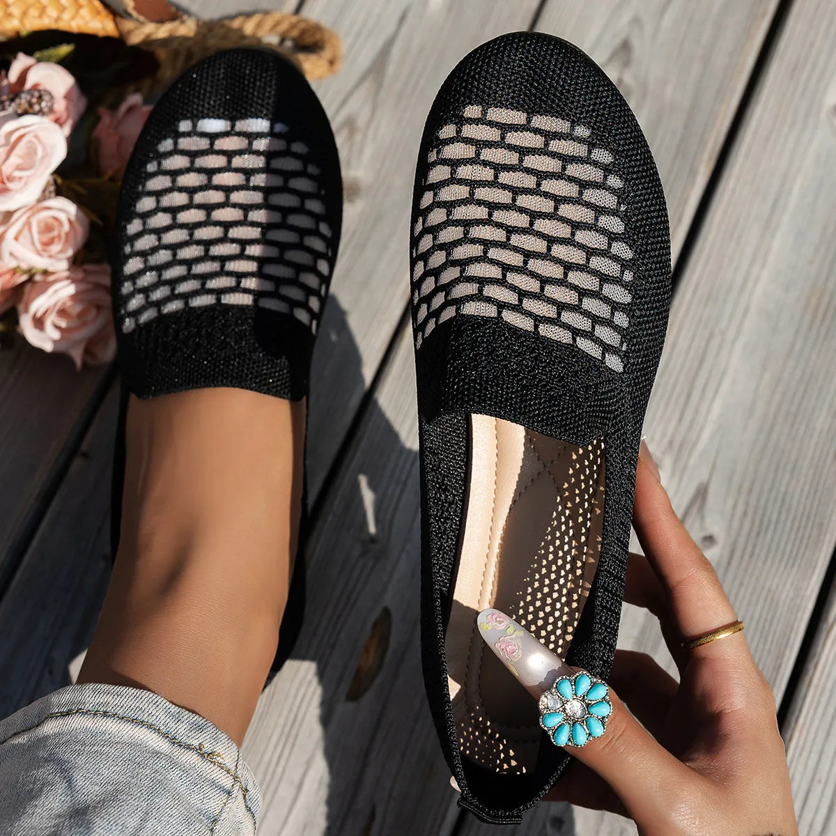 Mesh Breathable Slip-On Loafers with Perforated Design - Fashorio