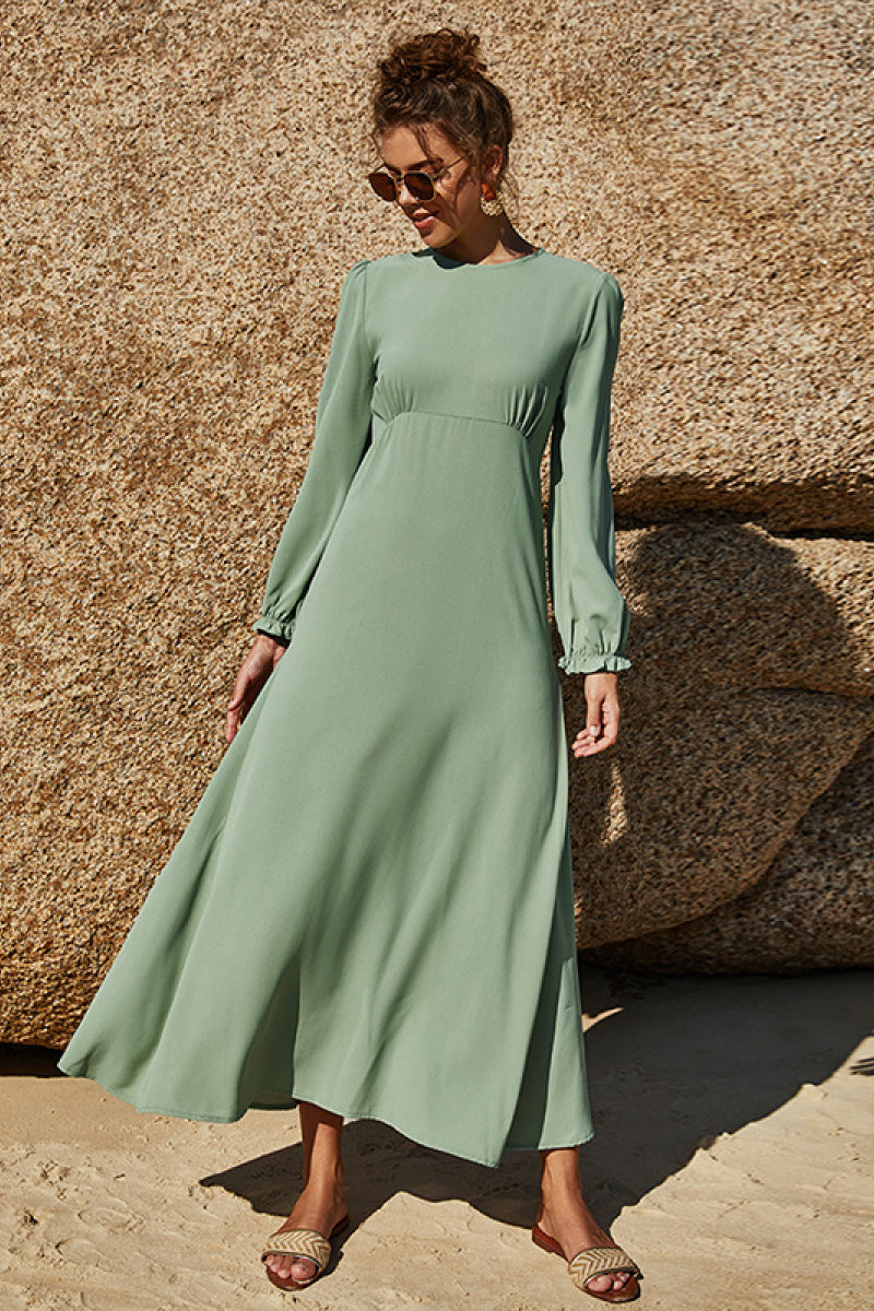 Puff Sleeve Flounce Dress Light Green - Fashorio
