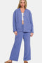 Zenana Quilted Button Up Long Sleeve Top and Pants Lounge Set Blue Purple - Fashorio