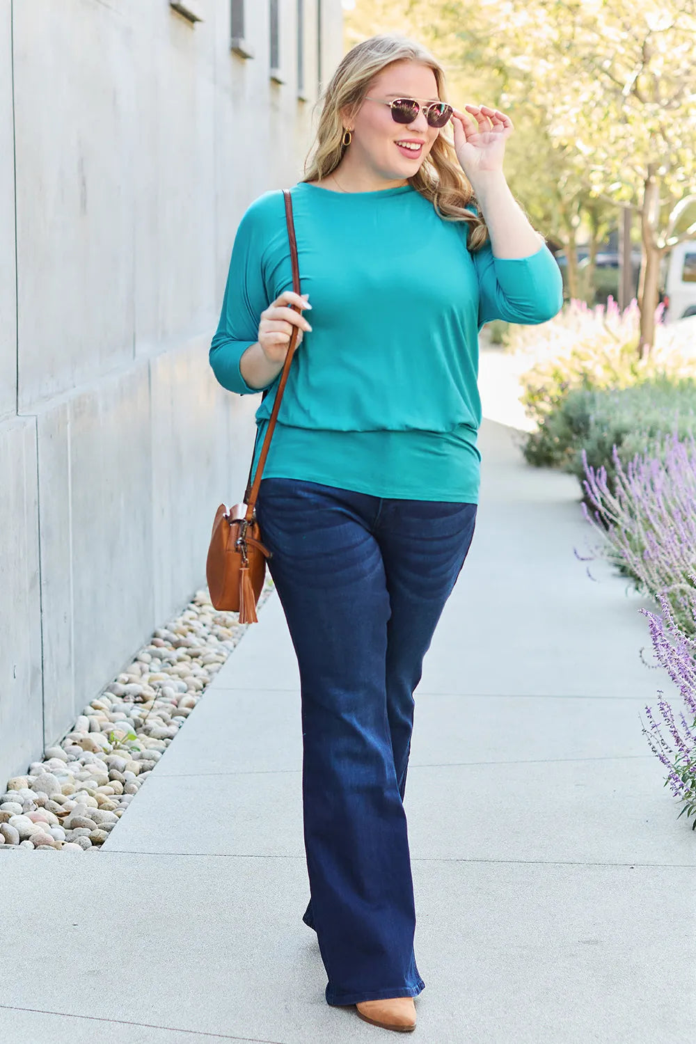 Basic Bae Full Size Round Neck Batwing Sleeve Top - Fashorio