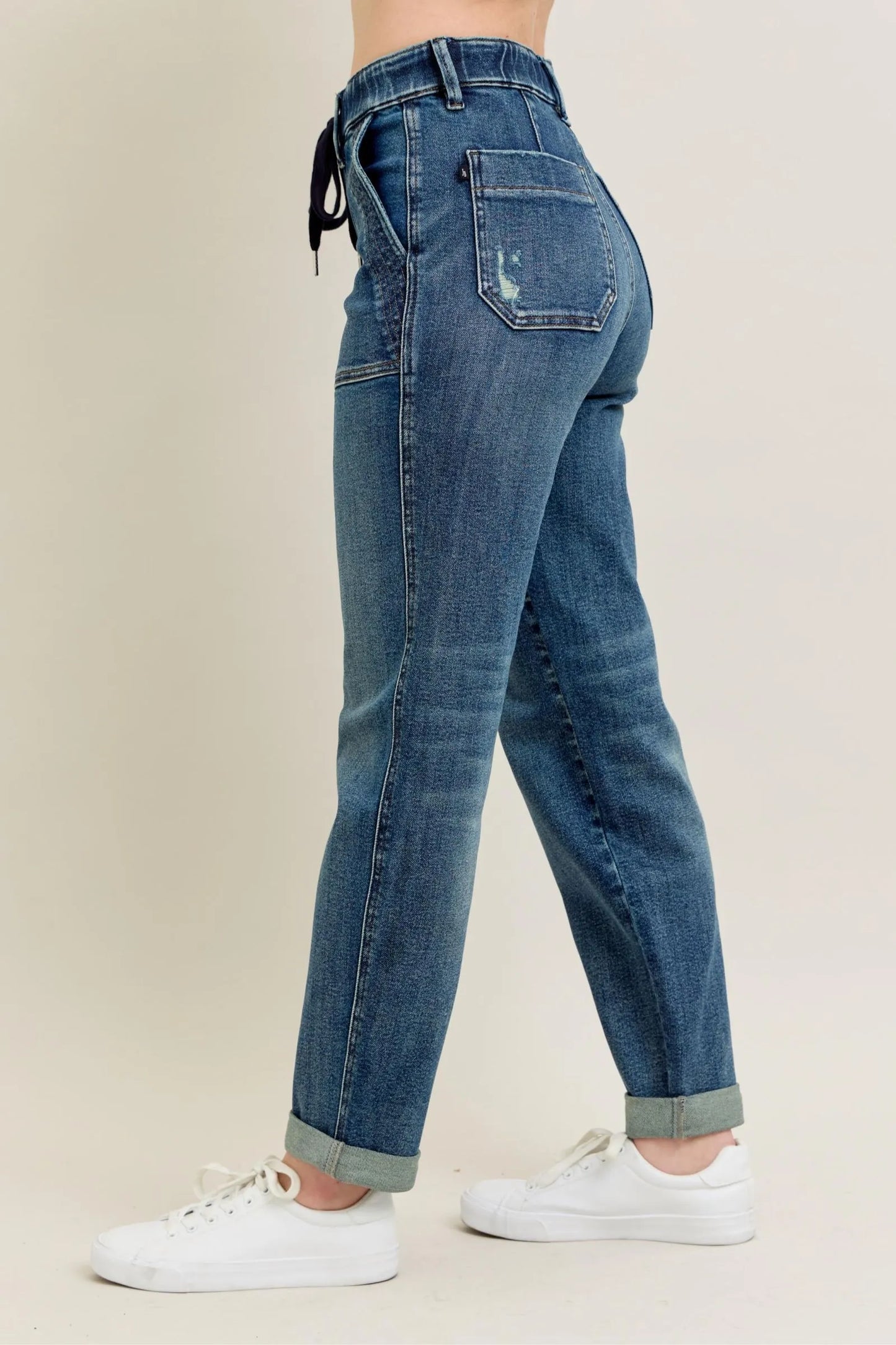 Judy Blue Full Size HW Vintage Wash Jeans w/ Drawstring Plus Size - Fashorio