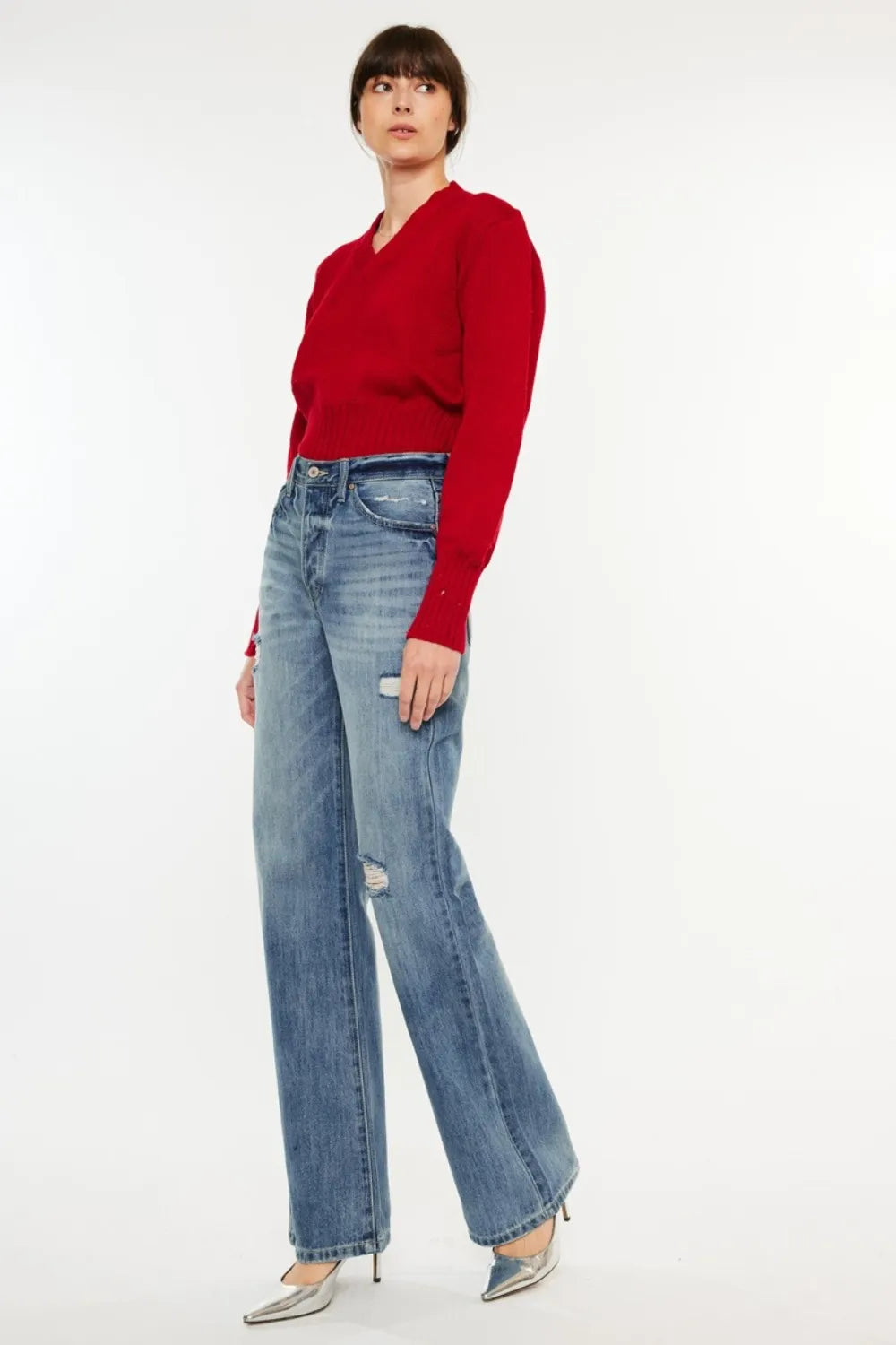 Kancan Distressed High Waist Bootcut Jeans - Fashorio