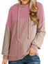 Drawstring Color Block Long Sleeve Hoodie Pink - Fashorio