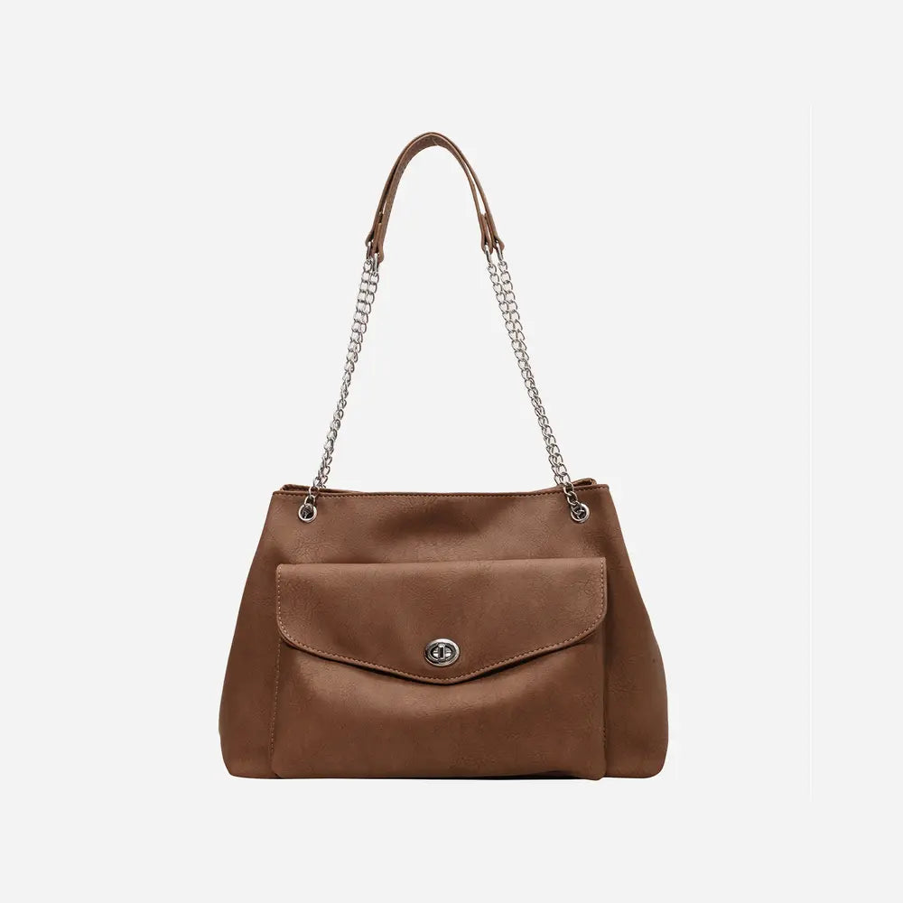 PU Leather Shoulder Bag Coffee Brown One Size - Fashorio