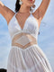 Crochet Waist Halter Sleeveless Cover-Up Dress White - Fashorio