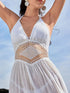 Crochet Waist Halter Sleeveless Cover-Up Dress White - Fashorio