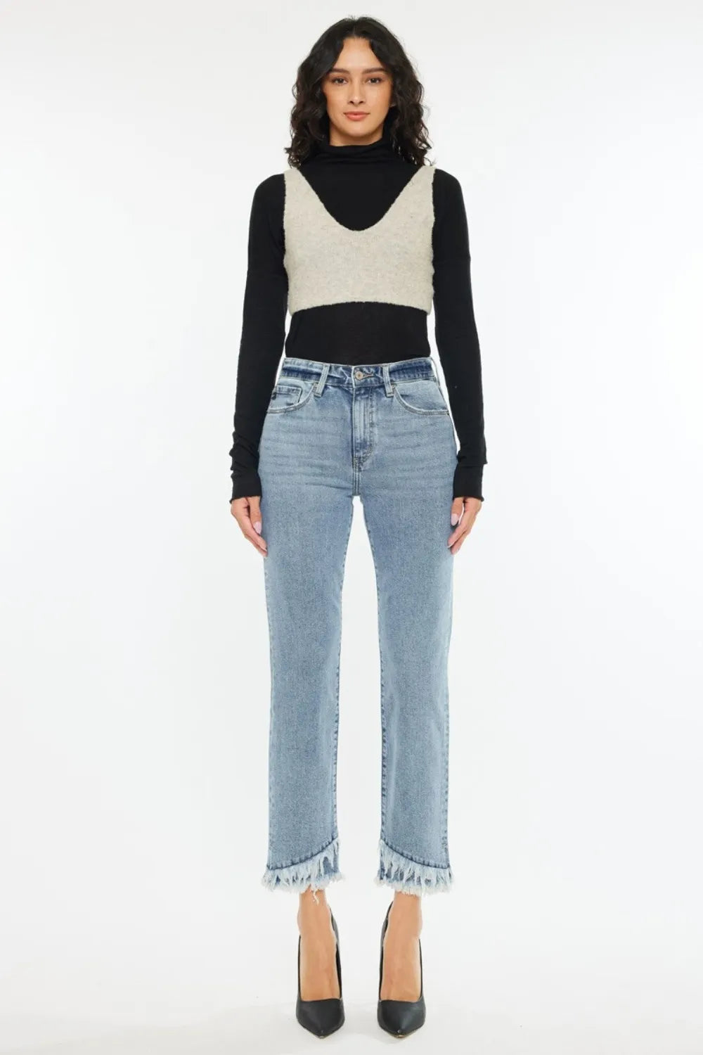 Kancan Raw Hem High Rise Straight Jeans - Fashorio
