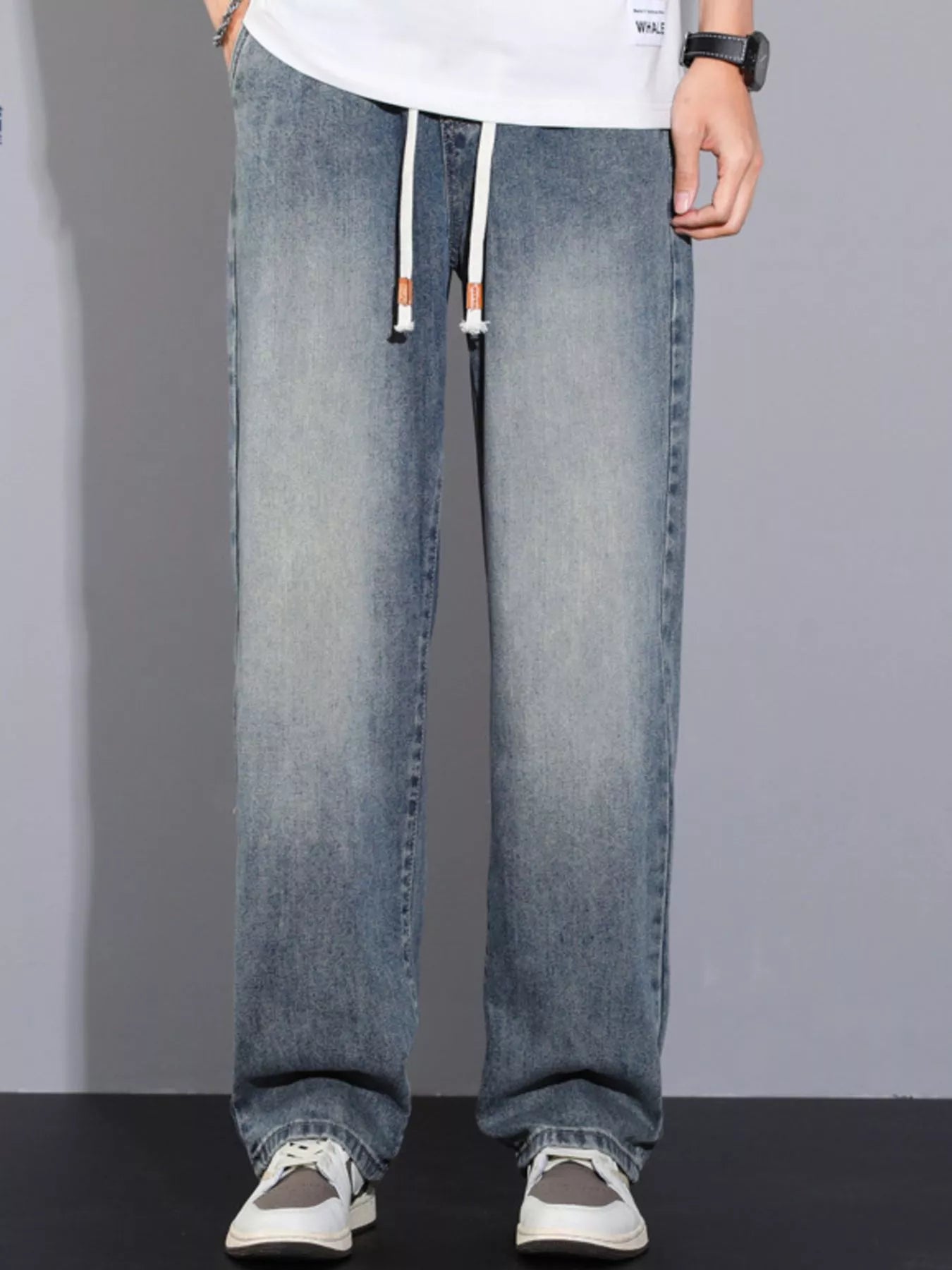 Men's Plus Size Pocketed Wide Leg Jeans Gray Fog Blue - Fashorio