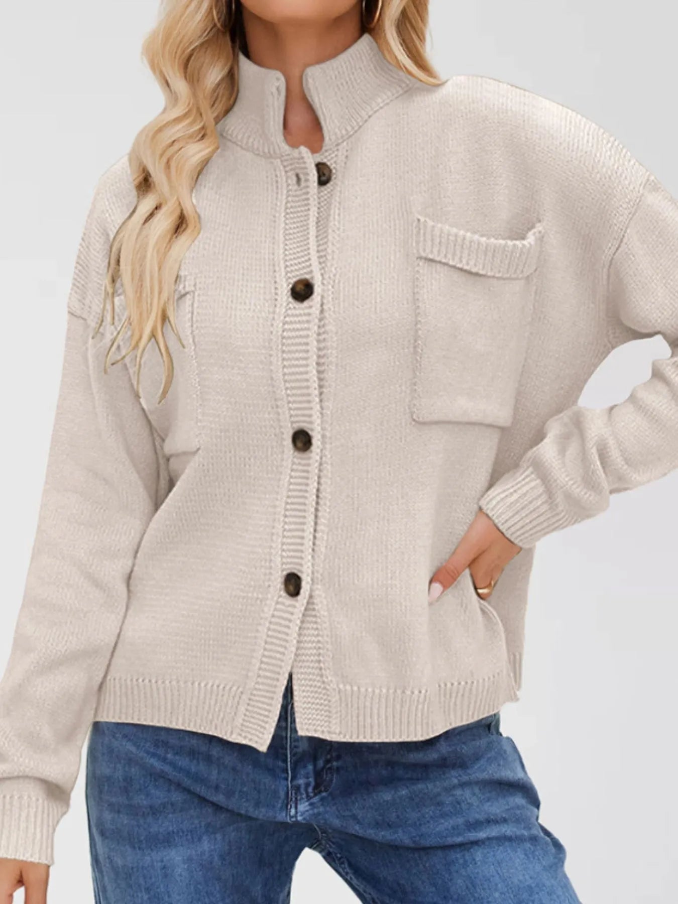 Ribbed Hem Button Up Cardigan - Fashorio