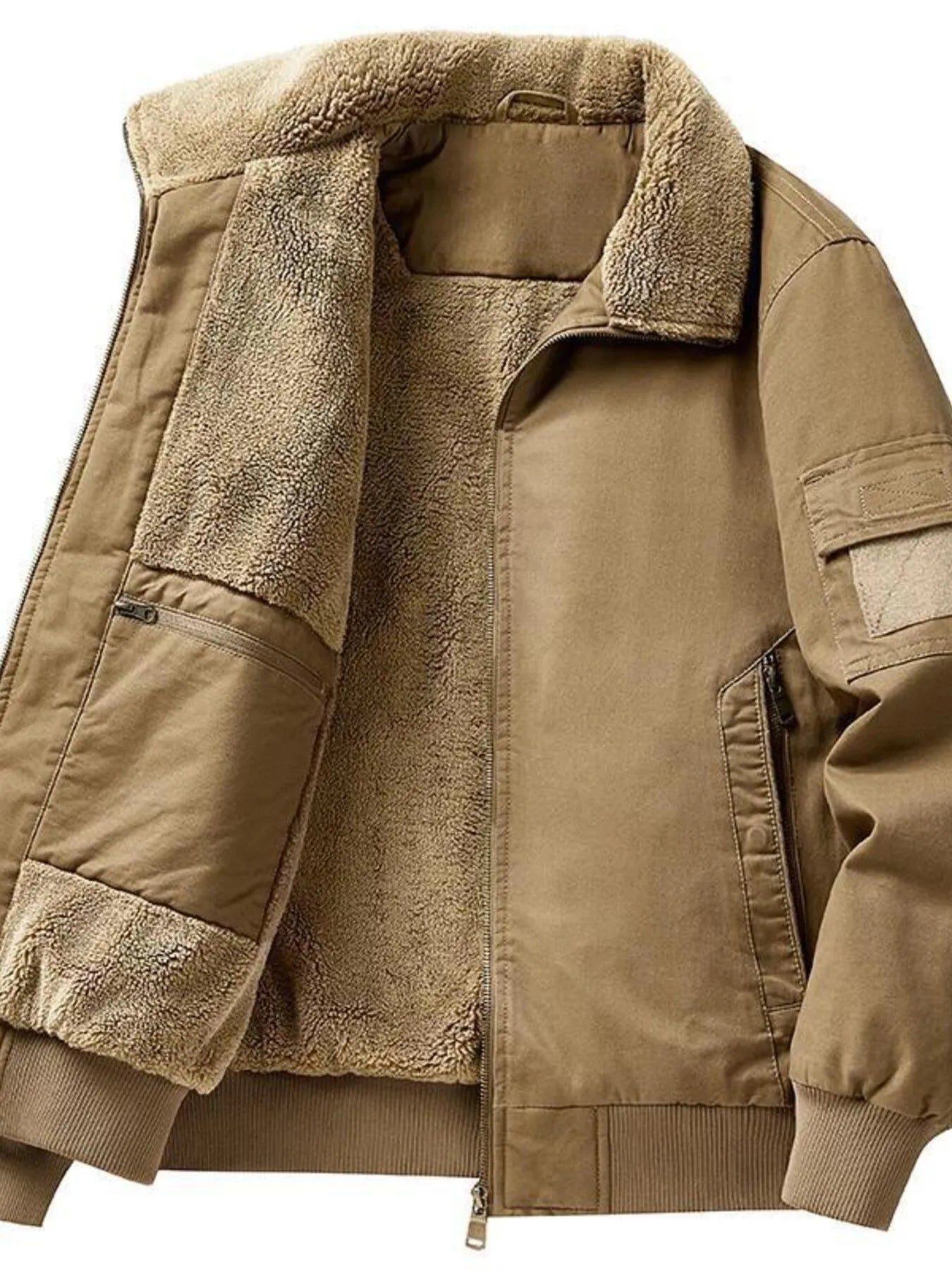 Men's Plus Size Zip Up Long Sleeve Sherpa Jacket - Fashorio