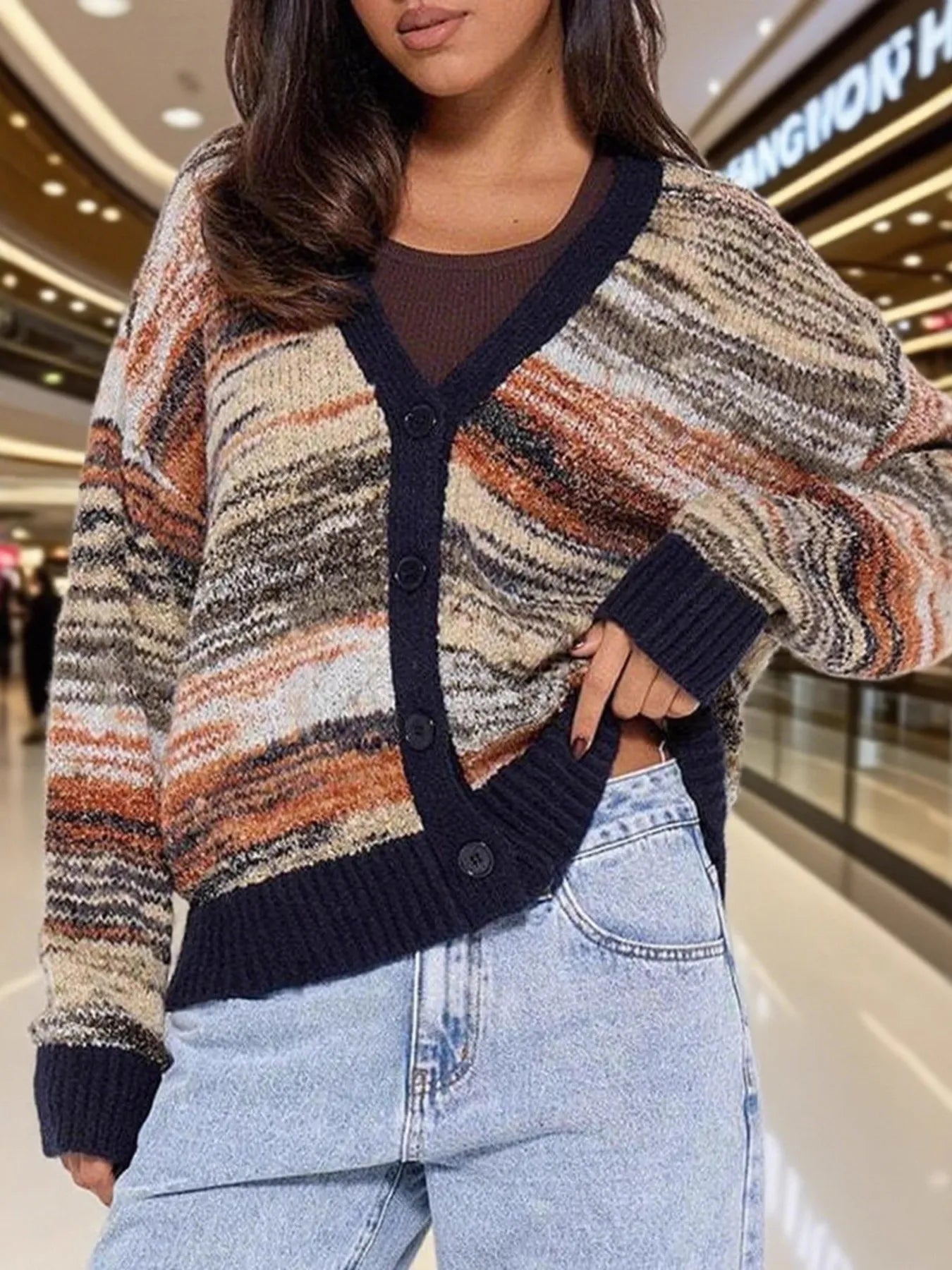 Gradient Stripe Button-Up Cardigan - Fashorio