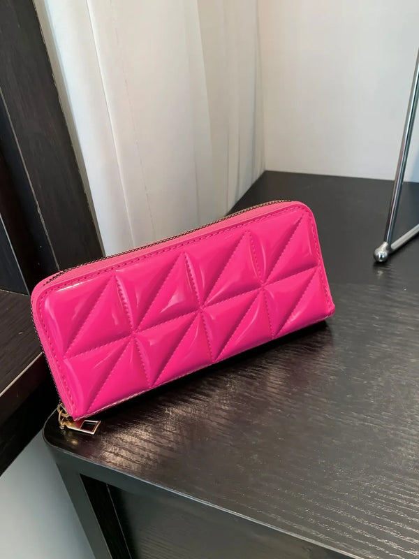 PU Leather Solid Color Wallet Hot Pink One Size - Fashorio