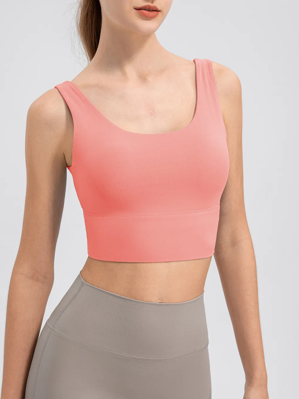 Scoop Neck Wide Strap Active Tank Coral - Fashorio