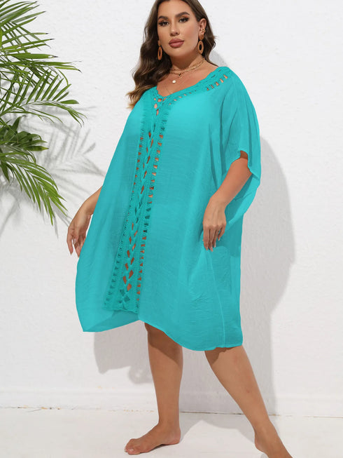 Crochet Trim V-Neck Beach Cover Up Dress - Fashorio