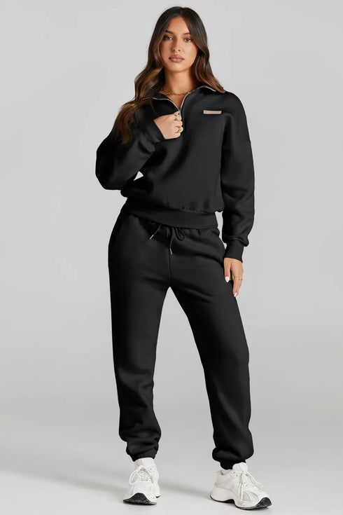 Quarter Zip Top and Drawstring Pants Active Set - Fashorio