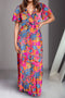 Printed Surplice Short Sleeve Maxi Dress Multicolor - Fashorio