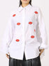 Lips Button Up Long Sleeve Shirt White One size fits all - Fashorio