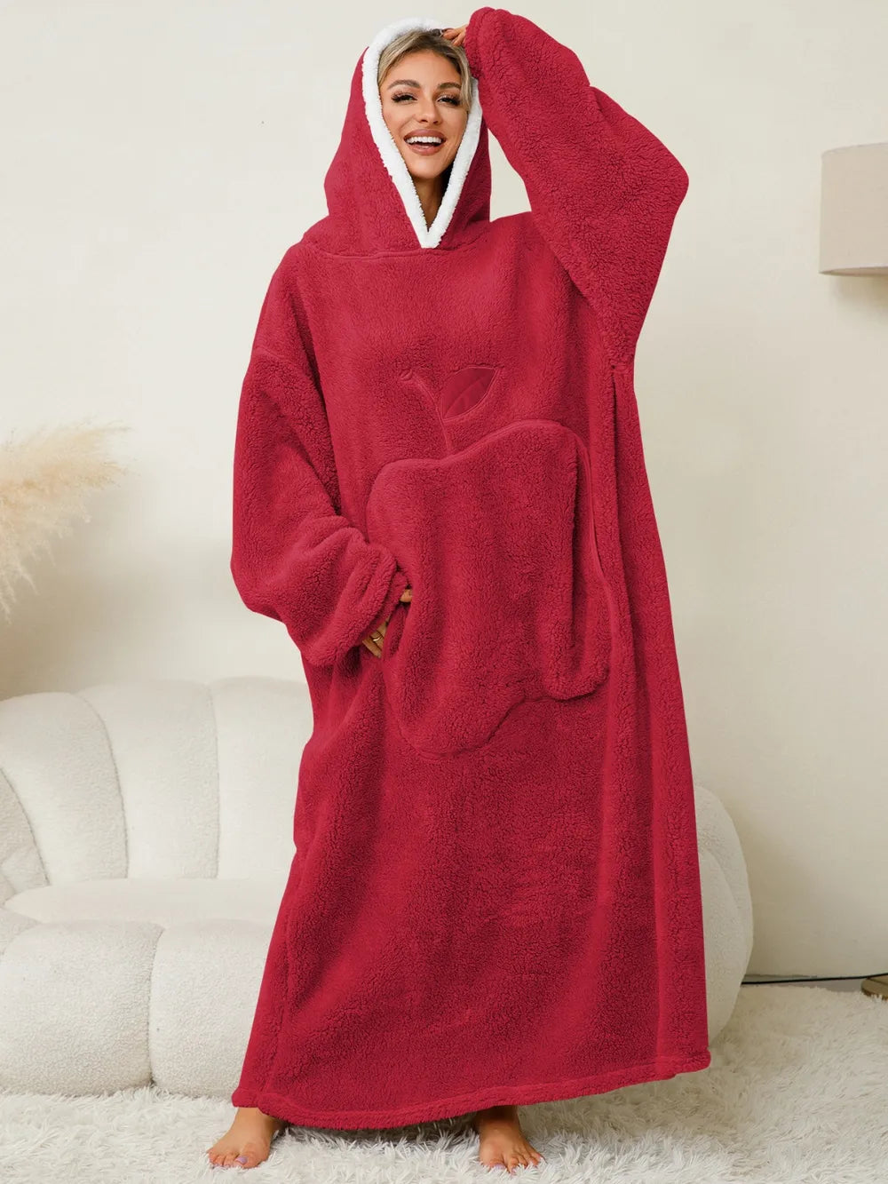 Pocketed Contrast Long Sleeve Hooded Lounge Dress - Fashorio