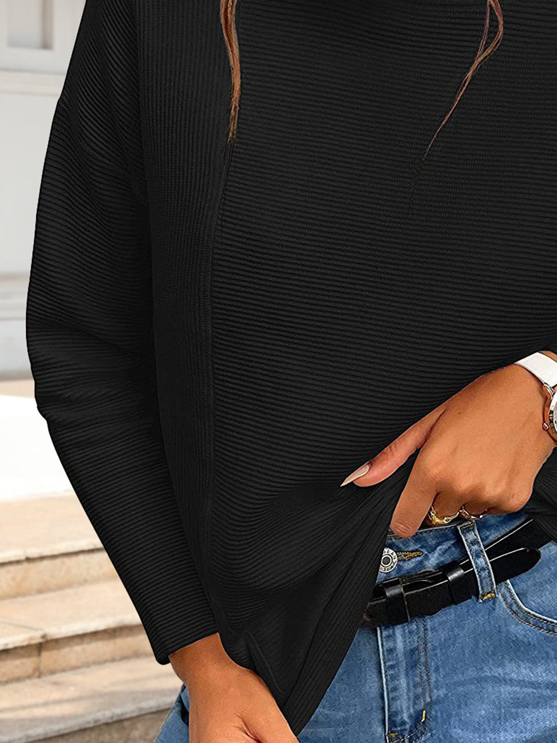 Ribbed Mock Neck Long Sleeve Sweater - Fashorio