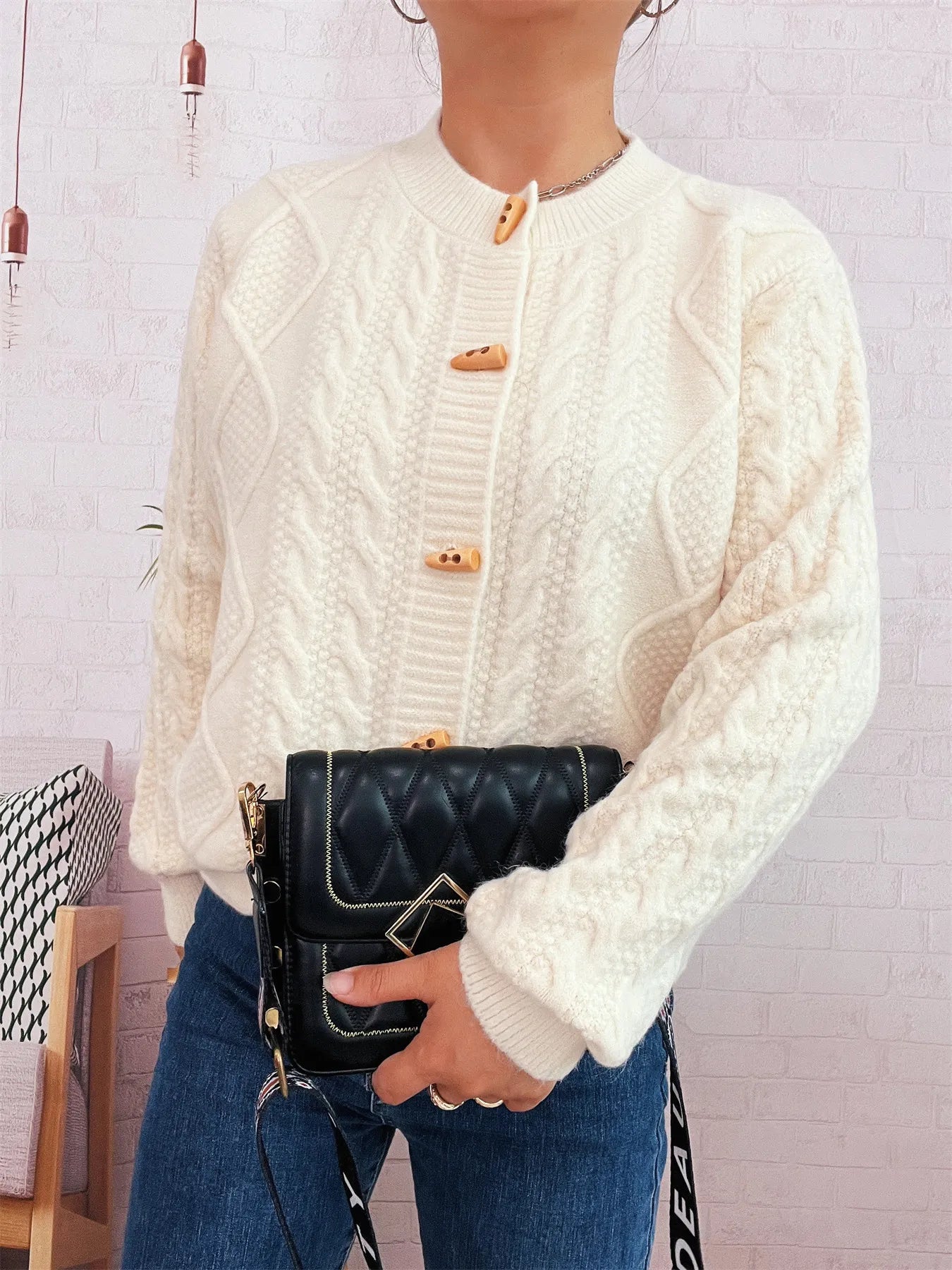 Cable Knit Button-Up Cardigan - Fashorio