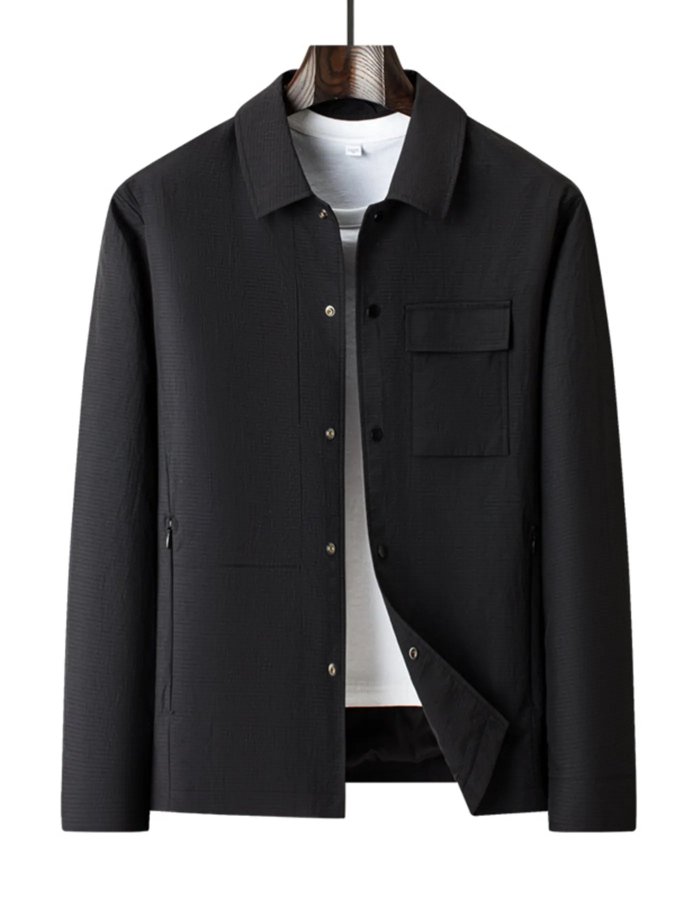 Men's Plus Size Snap Down Long Sleeve Jacket Black - Fashorio