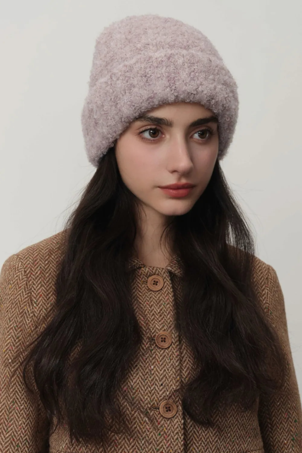 Solid Color Thermal Knit Hat Mauve One Size - Fashorio