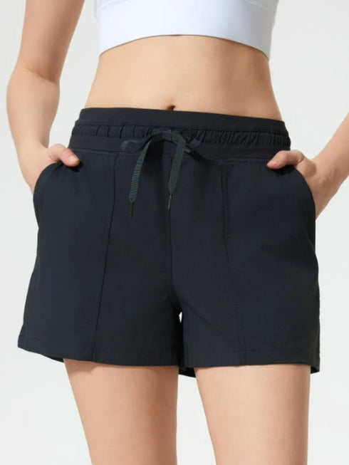 Millennia Drawstring Active Shorts with Pockets Black - Fashorio