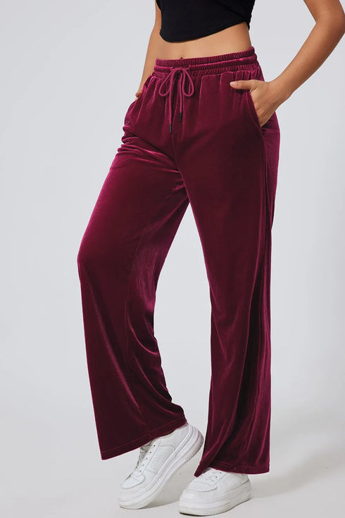 Drawstring Waist Wide Leg Active Pants - Fashorio