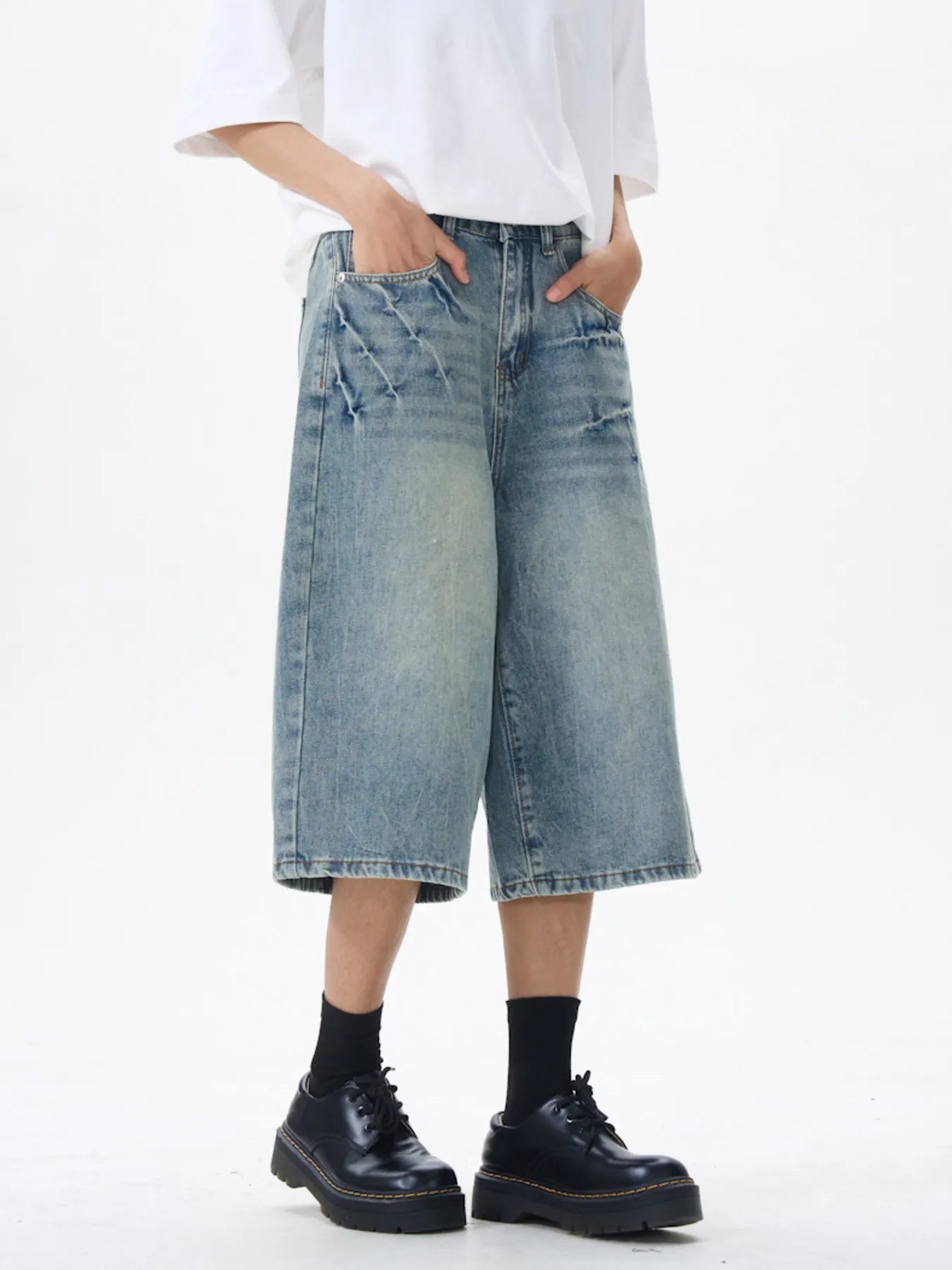 Men's High-Waisted Wide Leg Denim Shorts - Fashorio