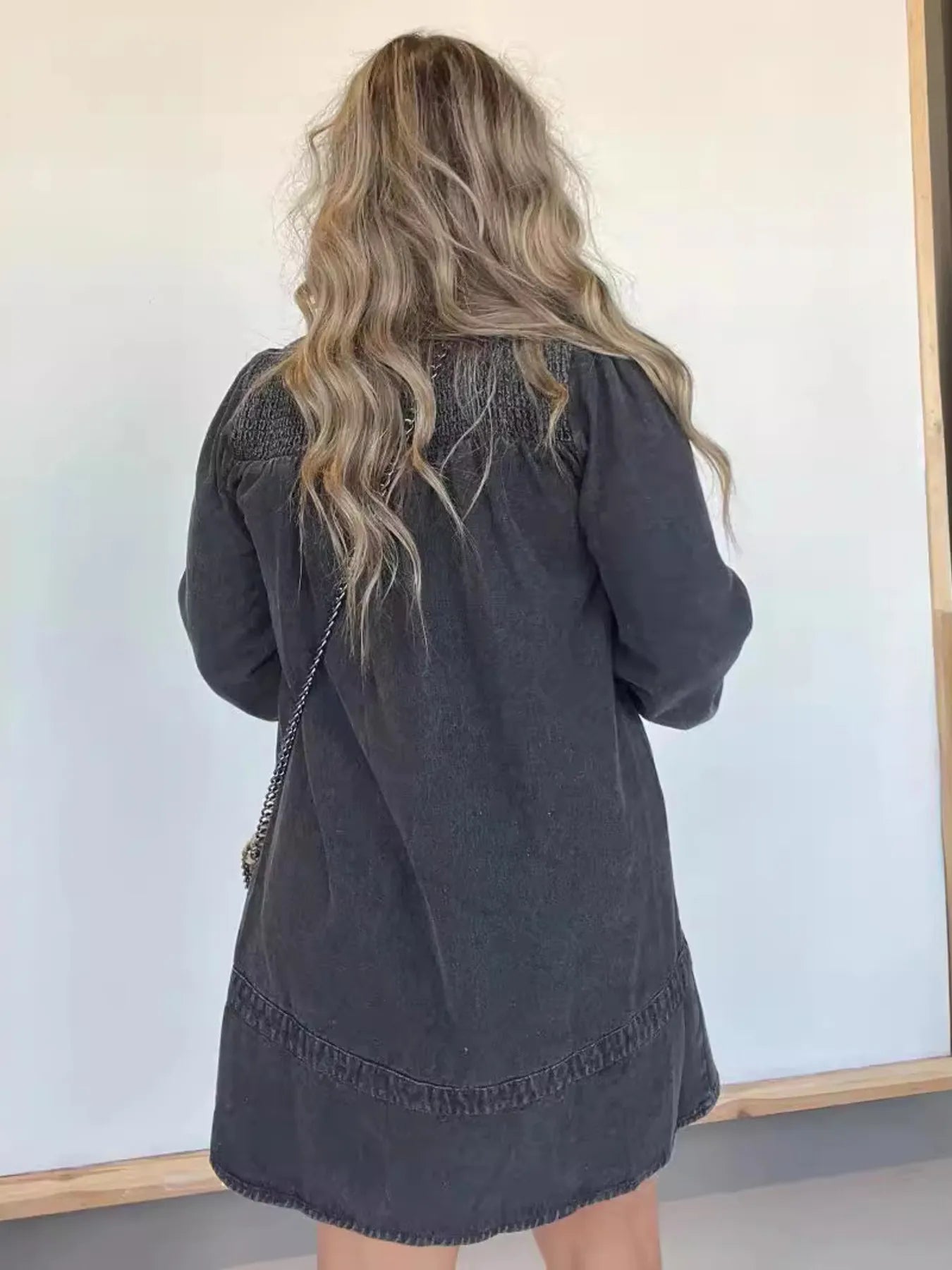 Full Size Button Front Long Sleeve Denim Dress Plus Size - Fashorio