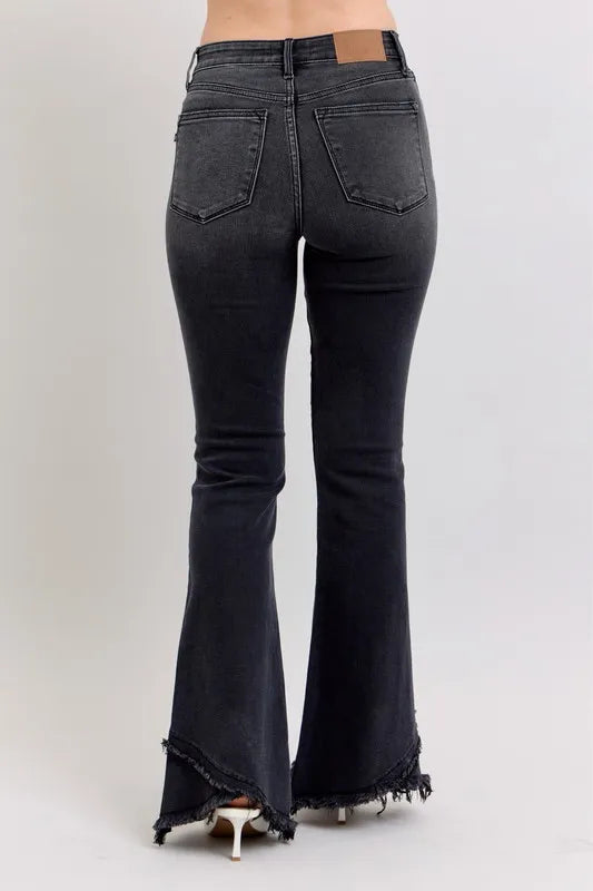 Judy Blue Full Size High Waist Flare W/ Mock Fray Tulip Hem Plus Size - Fashorio