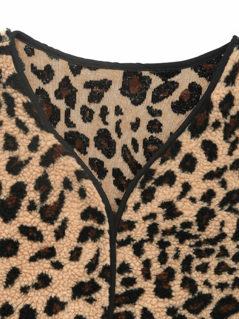 Leopard Fleece Vest Coat with Pockets - Fashorio