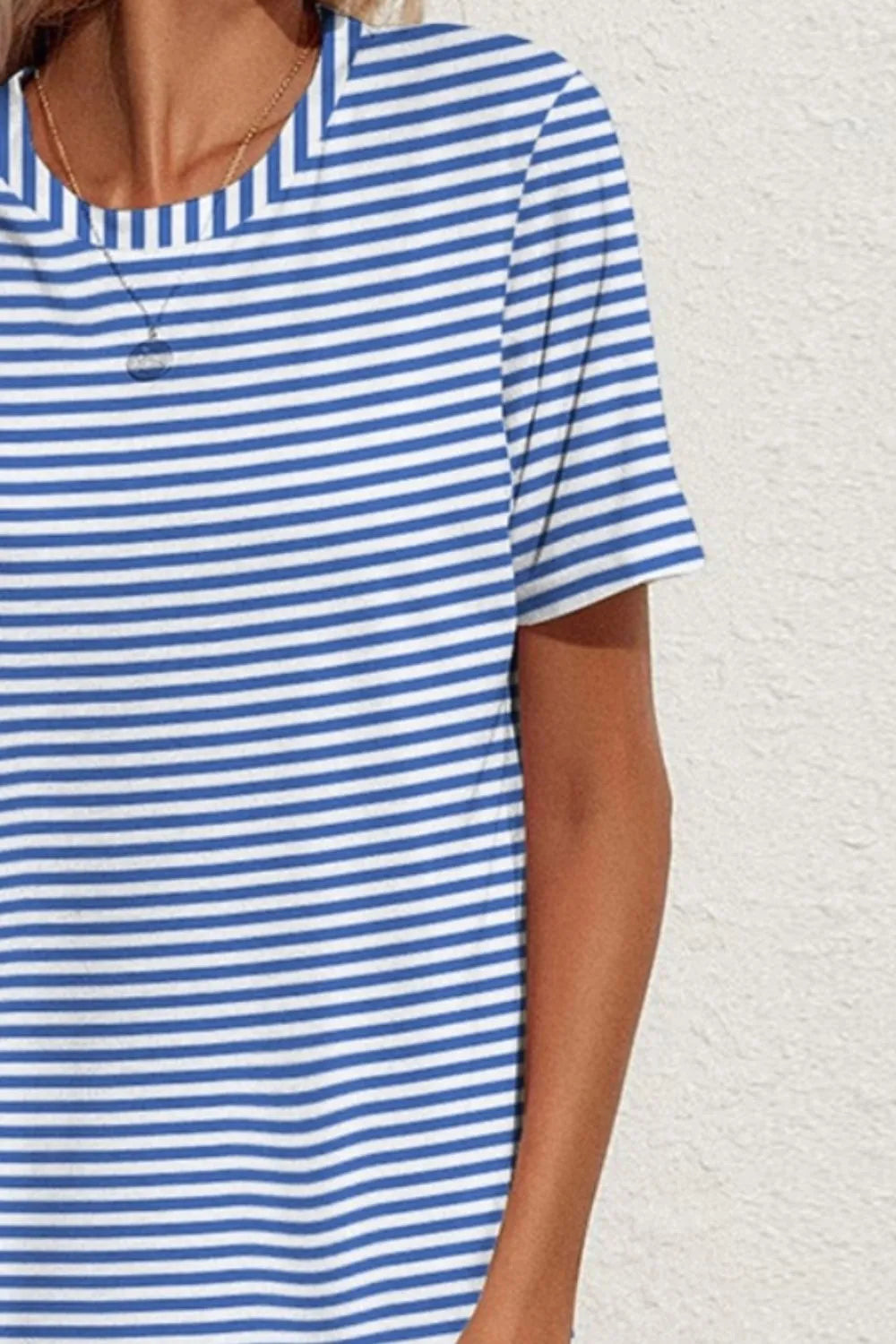 Striped Round Neck Pocket Dress – Casual Short Sleeve Look - Fashorio