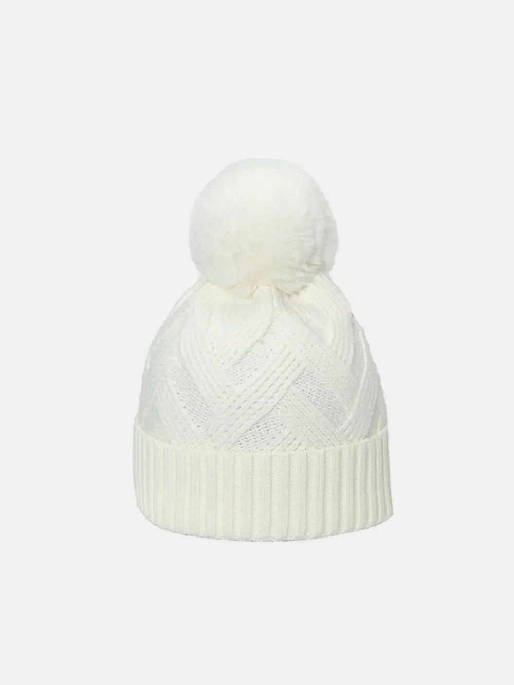 Roll Rim Hat with Pompom Ivory One Size - Fashorio