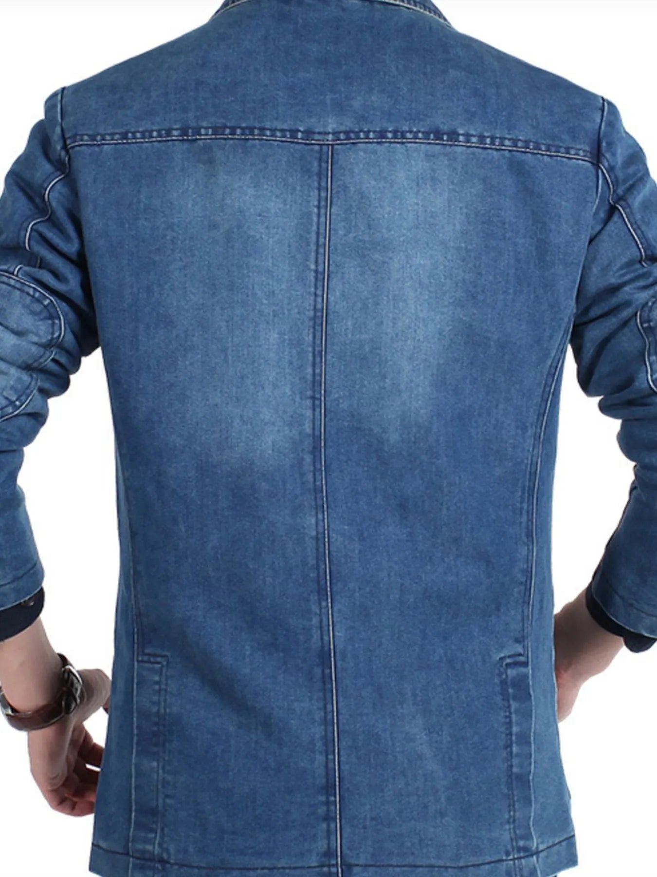 Men's Plus Size Single-Breasted Denim Blazer Jacket - Fashorio