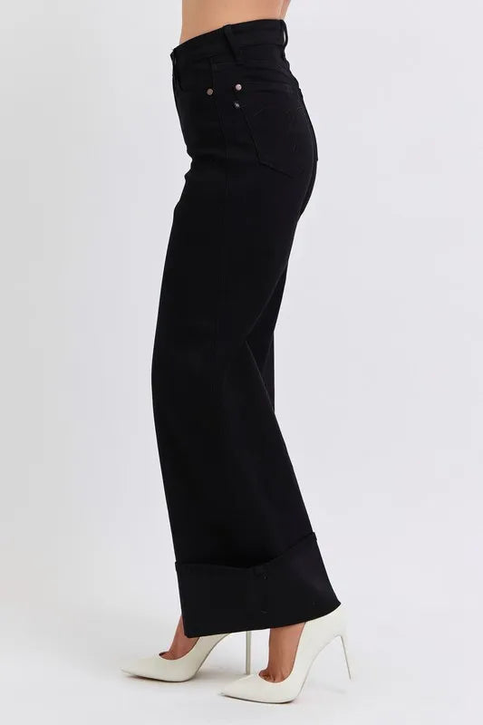 Judy Blue Full Size High Waist Reto Wide Leg W/ Cuff Plus Size - Fashorio