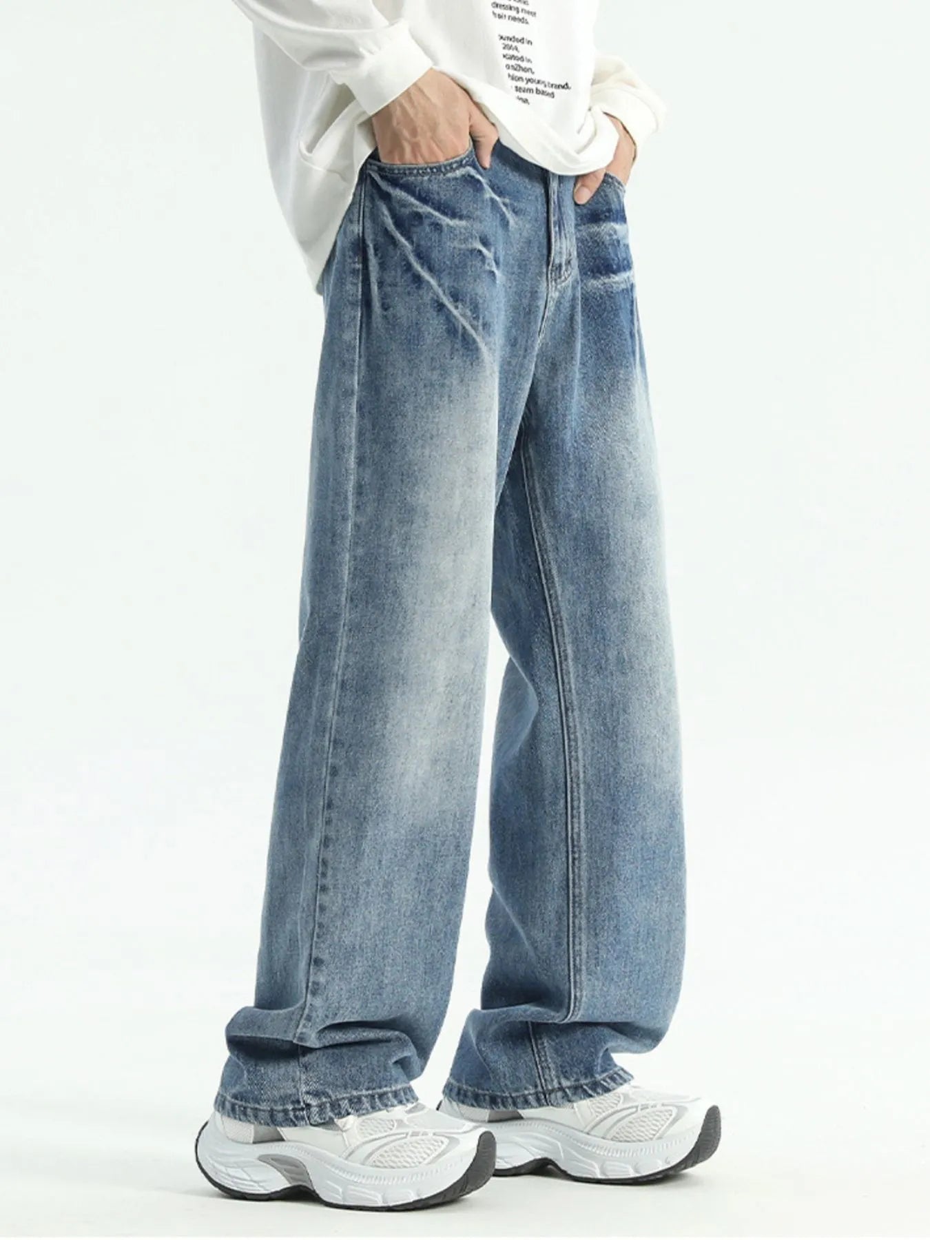 Men's Plus Size Washed Relaxed Fit Straight Leg Jeans - Fashorio