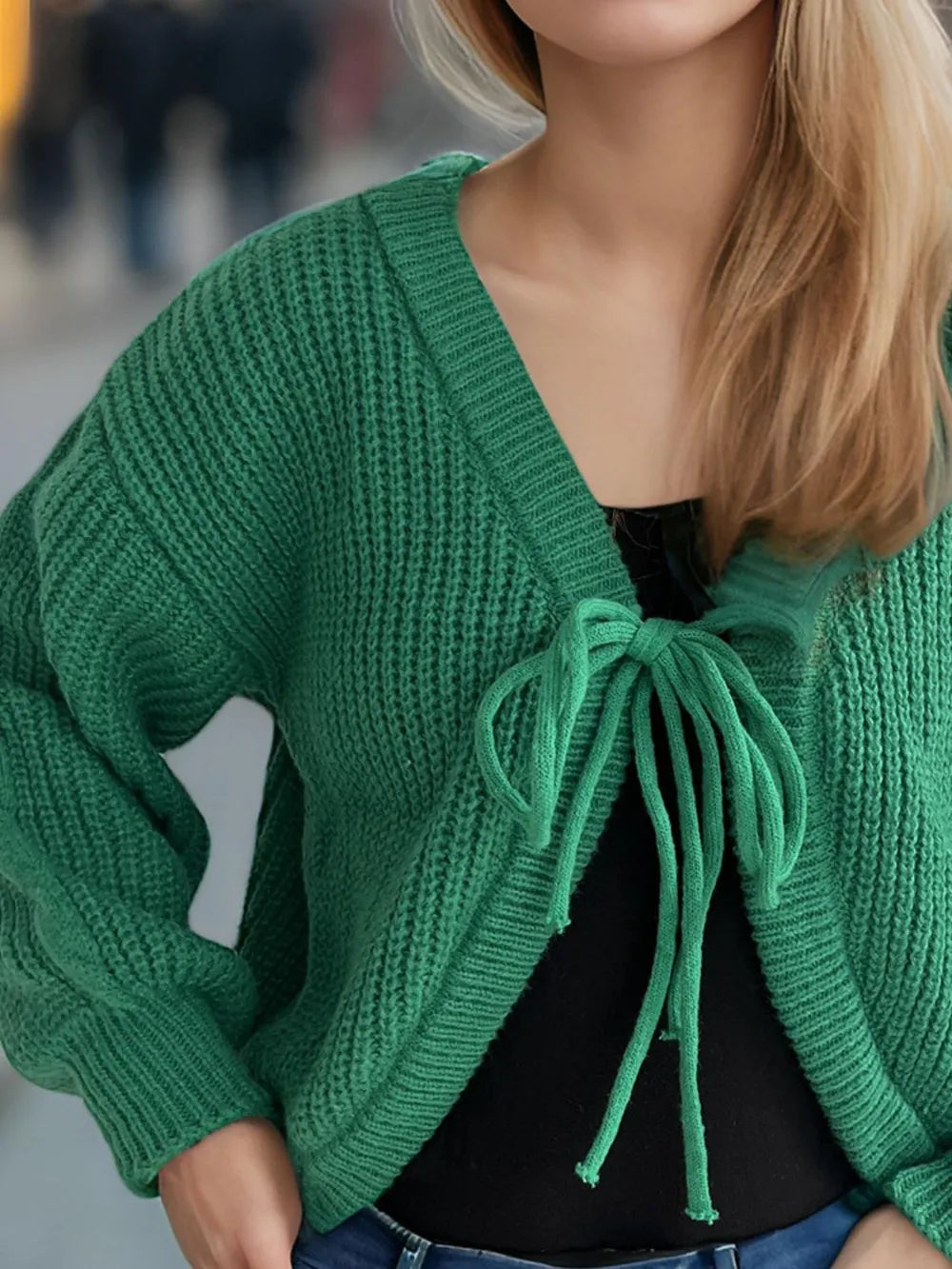 Tied Dropped Shoulder Long Sleeve Cardigan - Fashorio