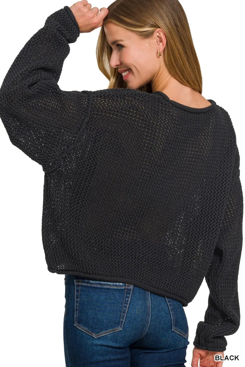 Zenana Textured Drop Shoulder Knit Top - Fashorio