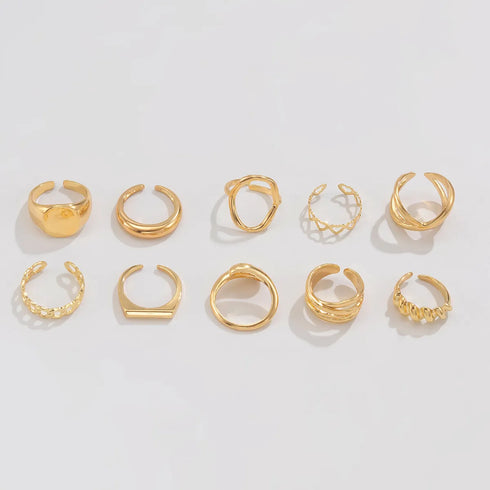 10-Piece Alloy Geometric Ring - Fashorio