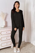Basic Bae Full Size V-Neck Soft Rayon Long Sleeve Top and Pants Lounge Set Black - Fashorio