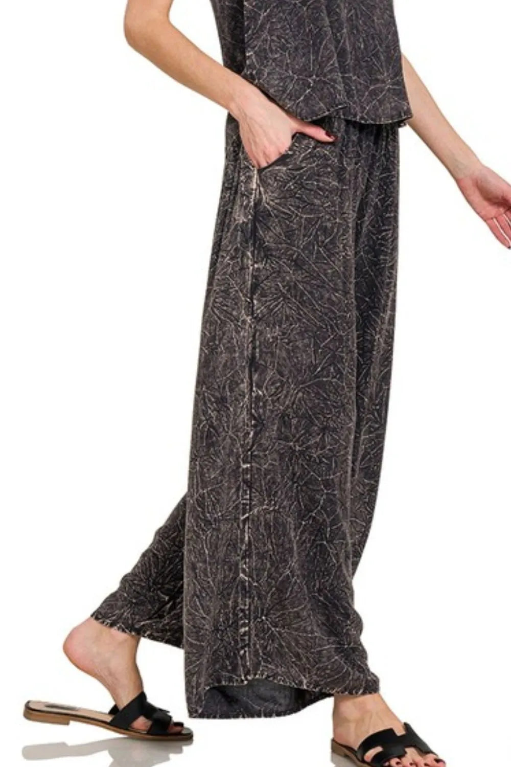 Zenana Woven Acid Crinkle Washed Cami & Pants 2 Piece Set - Fashorio