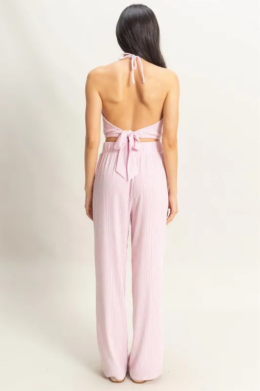 HYFVE Striped Halter Neck Top and Pants Set - Fashorio