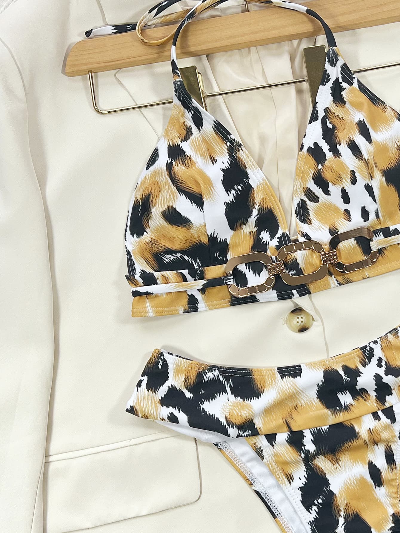 Animal Print Halter Neck Bikini Set - Fashorio