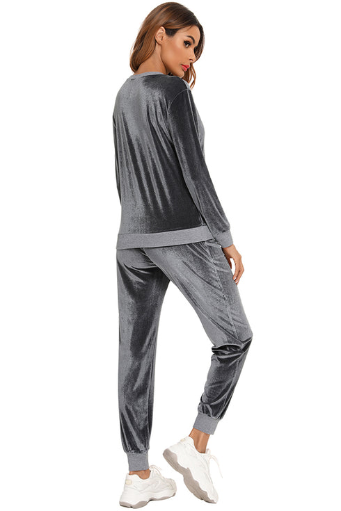Round Neck Long Sleeve Loungewear Set with Pockets - Fashorio
