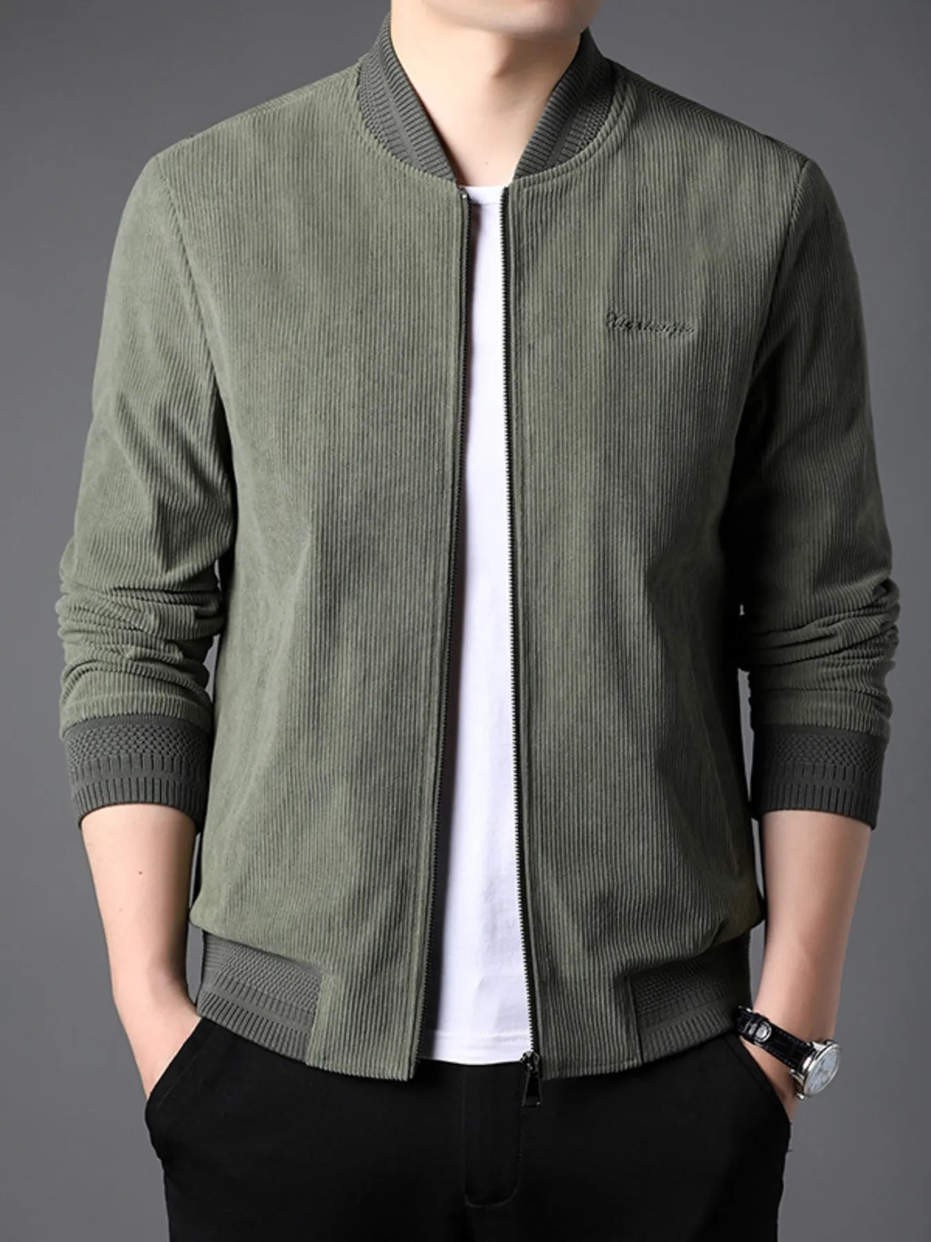 Men's Zip Up Long Sleeve Jacket Light Green - Fashorio