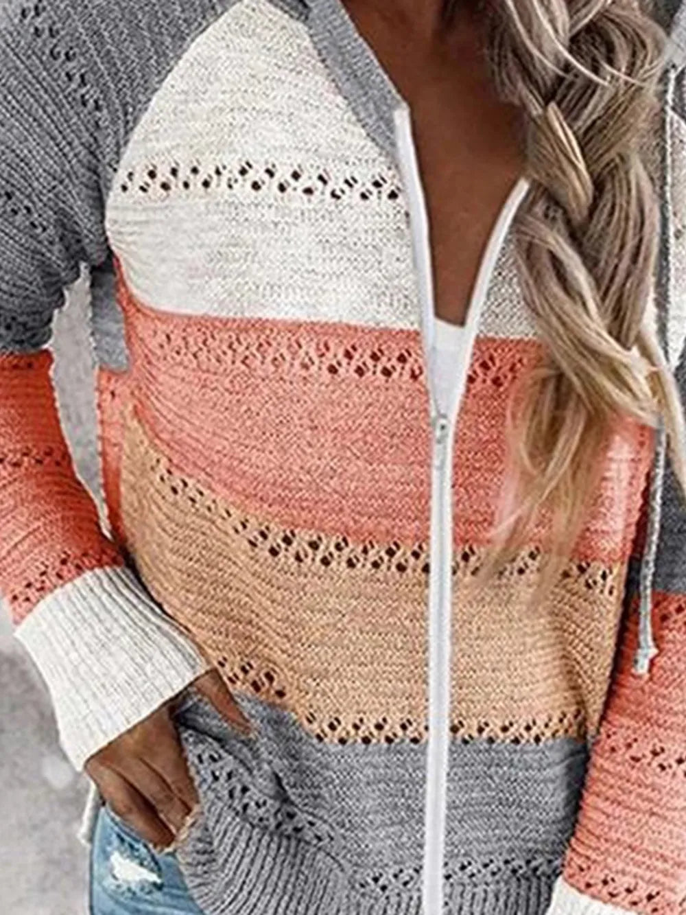 Color Block Drawstring Hooded Sweater Dark Gray - Fashorio