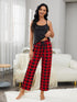 Lace Trim Cami and Plaid Pants Lounge Set Black - Fashorio