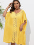 Crochet Trim V-Neck Beach Cover Up Dress Yellow One Size - Fashorio