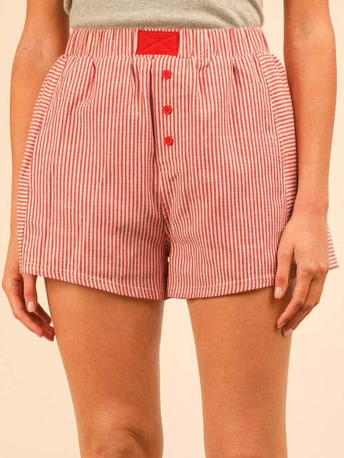 Striped High-Waist Shorts Deep Red - Fashorio